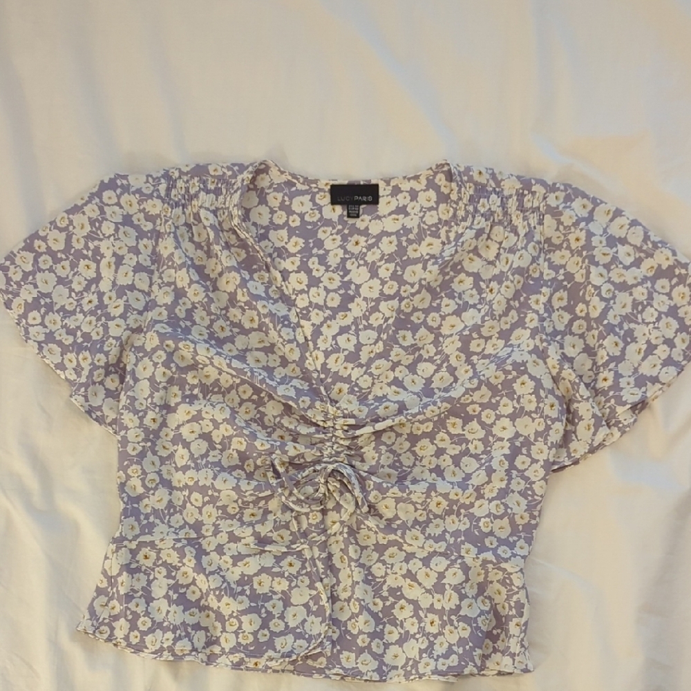 Lucy Paris Cream Short Sleeve Tie Front Crop Blouse